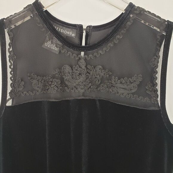 Velvet Sleeveless Womens top Petite S Black Sheer Lace dark Coquette Romantic - Picture 2 of 11